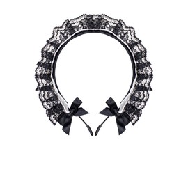 C-ZOFEK Diadema de dama francesa para mujer, cinta de encaje Kawaii, diadema para disfraz de cosplay, Negro -, Talla única