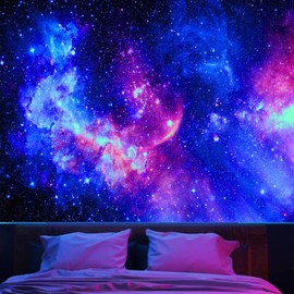 Blacklight Galaxy Tapestry for Bedroom Aesthetic Space Starry Sky Stars Universe Backdrop Black Light Poster Decor Wall Hanging Glow in the Dark Tapestry for Living Room Dorm Home Decoration(51"X60")