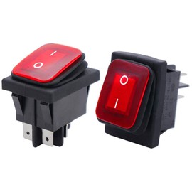 Leloco Pack of 2 Waterproof Rocker Switch Red Illuminated 4-Pin Device Switch (On/Off) 250V 16A IP67 for Electrical Installations, Boats, Outdoor Devices