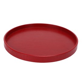 Raguso Round Shape Solid Wood Food Meals Serving Tray Red Round Wooden Plate Food Grade Fruit Cutlery Tray for Kitchen Home (27cm)