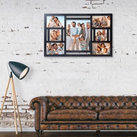 MONT PLEASANT Picture Frame Collage Wall Decor - 7 Openings for 4x6, 8x10, and 4x4 Photos - Black Multiple Size Photo Frame Set for Wall Mounting in Home Living Room