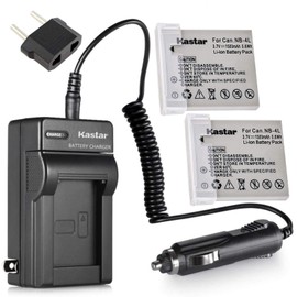 Kastar Charger with Car Plug and 2 Battery NB-4L NB4L for Canon Powershot SD600 SD630