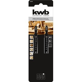 kwb 2 x Jigsaw Blades for Wood, Laminate (Suitable for Hardwood, Softwood, Carpentry Board, Parquet, Laminate, HCS Carbon Steel, Hardened Teeth, Downcut, T and U Shank Holder)