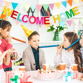 Amabro Welcome Home Banner, Sparkling Shiny Colorful Hanging Banner Welcome Banner Sign Welcome Back Decors for Home Decoration Weddings Christmas Housewarmings Family Theme Party Supplies