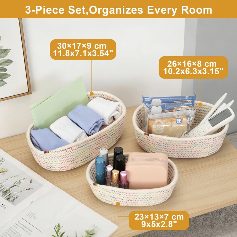 VINATO Cestino Portaoggetti, Set da 3 Cestino Bagno Multifunzione Organizzatore