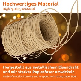 ECENCE 3 x Flower Binding Wire Set, Paper Wire, Craft Wire for DIY, Decorative Wire for Gift Packaging, Flower Arrangement, Black, Dark Brown, Beige, 80 m / 87.5 yd