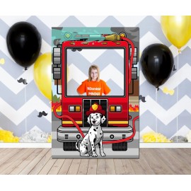 Modern Digital Fire Truck, Firefighter Vehicle, DIY Photo Booth Props, Photo Booth Selfie Frame - 42 x 56 Inches