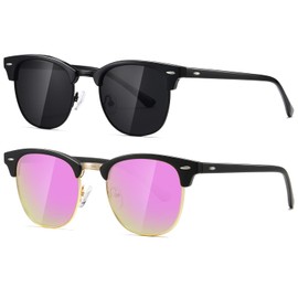 AEVOGUE Polarized Sunglasses For Women And Men Semi Rimless Frame Retro Sun Glasses AE0369 (Glossy Black&Matte Black Pink Mirror)