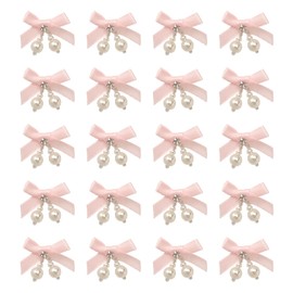 20pcs Pink Satin Ribbon Bow Charms Safety Brooch Pin Backs, Handmade Bow, Pearl and Rhinestone Decorative Brooches, Coquette Aesthetic Style Charms for Women Teen Girls Junk Socks/Shirts/Hats