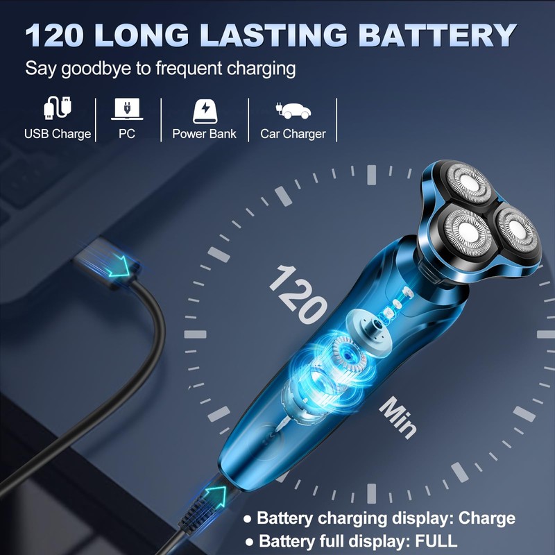 Electric Razor for Men, Men's Rotary Shavers, Waterproof,Wet and Dry