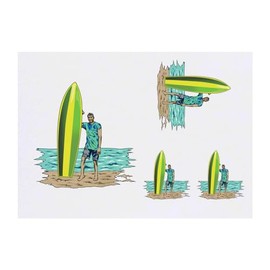 Azeeda 4 x 'Surf Man' Temporäre Tattoos - Wasserfest, Hautfreundlich & Ungiftig · Transfers in Verschiedenen Größen (TO00070184)