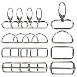 SWAWIS 70 Pieces/40 Pieces Swivel Snap Hook Set, 25 mm/32 mm D-Rings Sliding Buckles Rectangular Rings Rotating Carabiner Hooks for Bags Strap Costumes Backpack Dog Lead DIY (Silver/Bronze), 32mm