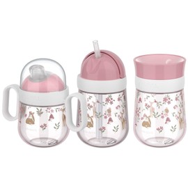 Mepal - Mio Learning Cup Set of 3 - Anti-Drip Handle Cup 200 ml - 360° Drinking Cup 300 ml - Straw Cup 300 ml - Learning Cup for Children from 6 Months - Leak-Proof - Fairy Garden