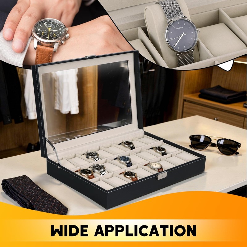 weyleity 24 Slots Watch Box with Glass Lid | PU