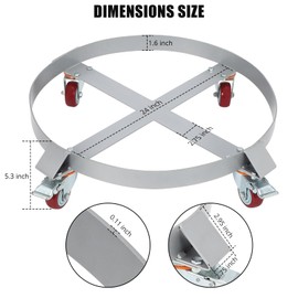 JustSmart 55 Gallon Drum Dolly, 1250lbs, Steel Frame Bucket Dolly with 5 Swivel Casters Wheel, Non Tipping Barrel Dolly for Furniture/Trash/Plant (4 Wheels 4 Sets)