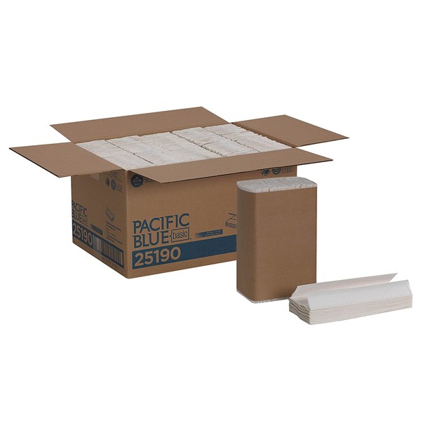 Pacific Blue Basic C-Fold Recycled Paper Towels (previously branded Envision) by GP PRO (Georgia-Pacific), White, 25190, 240 Towels Per Pack, 10 Packs Per Case