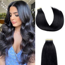 Tape in Hair Extensions Human Hair 20Inch Natural Black Color 20Pcs 50G/Pack Straight Seamless Weft Skin Invisible Thick 100% Real Black Human Hair Tape In Extensions