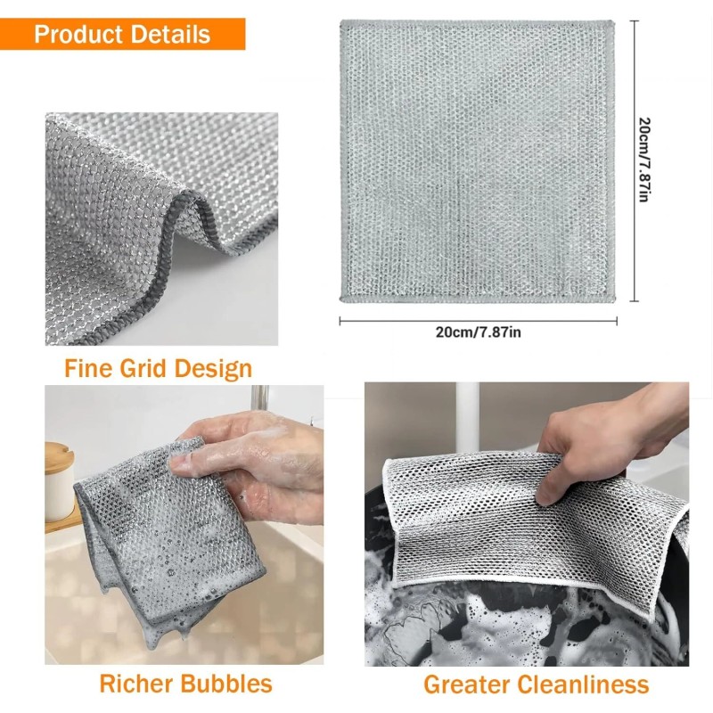 Unbranded 5 Pcs Double Layer Wire Dishwashing Rag, Kitchen Towels