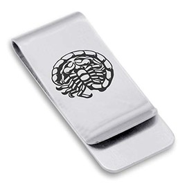 Comfort Zone Studios Stainless Steel Scorpio Zodiac (Scorpion) Classic Slim Money Clip Credit Card Holder, Silver