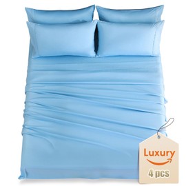 Luxury Silky Soft Bed Sheet Set, 4 Piece,Twin XL Size, Fits 16 inch Deep Pocket Mattresses, Wrinkle Free & Breathable Cooling, Sky Blue Bedding Sheets (Fitted Sheet, Flat Sheet, Pillowcases)