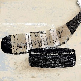 CANVAS ON DEMAND Vintage Hockey Stick and Puck Wall Decal, Hockey Artwork