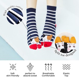 Hellomamma Tabi - Calcetines tobilleros de algodón con dos dedos divididos para mujer, 4 pares, Gato-animal 4 pares, 6-9.5