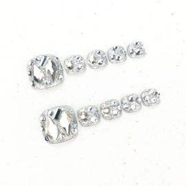Hrnsnails Press On Toenails Short Square Fake Toe Nails with Silver Glitter and Diamond Bling Design, Sparkly Toe nail Press Ons Artificial Press on Toenails For Women(White Diamond-2）