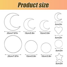 22 Pieces Dream Catcher Rings Metal Macrame Hoops Round Star Moon Heart Shape Macrame Rings for DIY Crafts Dream Catcher Making Home Wall Hanging Wreath Decoration
