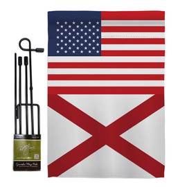 Americana Home & Garden US Alabama Garden Flag Set with Stand Regional States American Territories Republic Country Particular Area House Decoration Banner Small Yard Gift Double-Sided, Made in USA