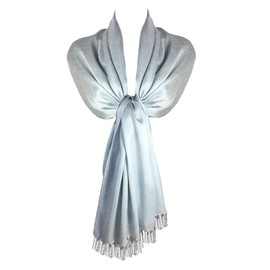 TOSKATOK Ladies Womens Stylish Glitter Sparkle Evening Shawl Pashmina Wrap Stole with Tassel Finishing - MOONLIGHT SILVER