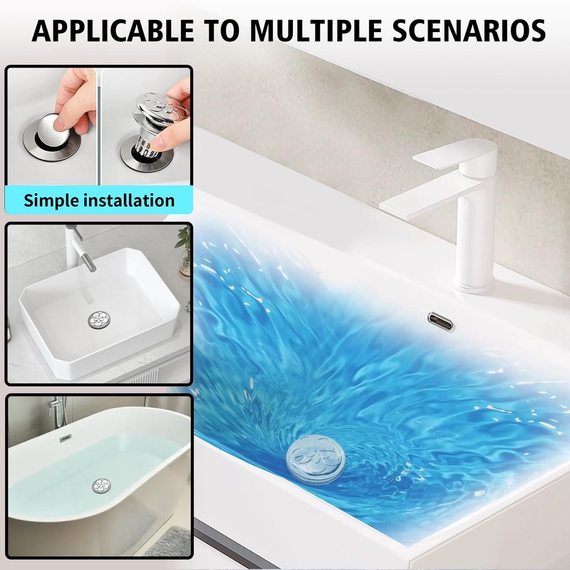 1 x Pop Up Drain Strainer, Upgraded Bathroom Sink Plug,