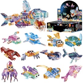 YCJZXMS 12 Piece Set of Marine Animal Building Blocks, Suitable for Goodie Bags, Stocking Stuffer, Classroom prizes, Birthday Gifts, Boys' and Girls' Toys 12 in one Building Block Set