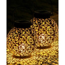 Solar Lantern Outdoor Garden, Garden Light, IP44 Waterproof Lantern, Garden Solar lamp for Sustainable Lighting, Garden Accessories Decorations, Accessories Metal Hanging Patio Lawn Warm White, 2PACKS