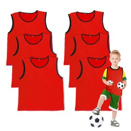 Vivva 6 Pack Scrimmage Training Vest Team Sports Pinnies Jerseys Soccer Bibs Numbered Practice Jerseys Medium Size for Youth,Teenager(Red)