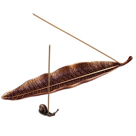 Careyoungs Leaf and Snail Incense Burner, Incense Holder Set Incense Ash Catcher, Incense Sticks Holder for Meditation Room, Yoga, Home, Office (red Bronze)