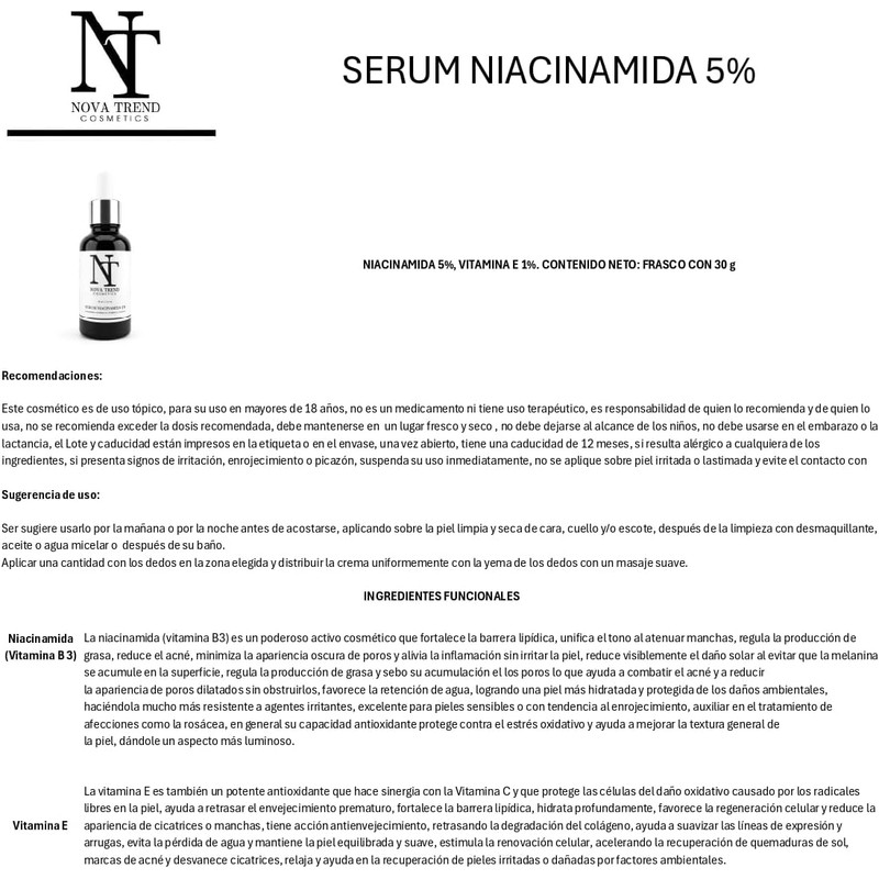 Serum Niacinamida (Vitamina B 3) 5%