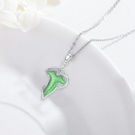 CHENGHONG Green Leaf Necklace 925 Sterling Silver Hobbit Green Leaf Pendant Hobbit Jewellery Gifts for Women Girls