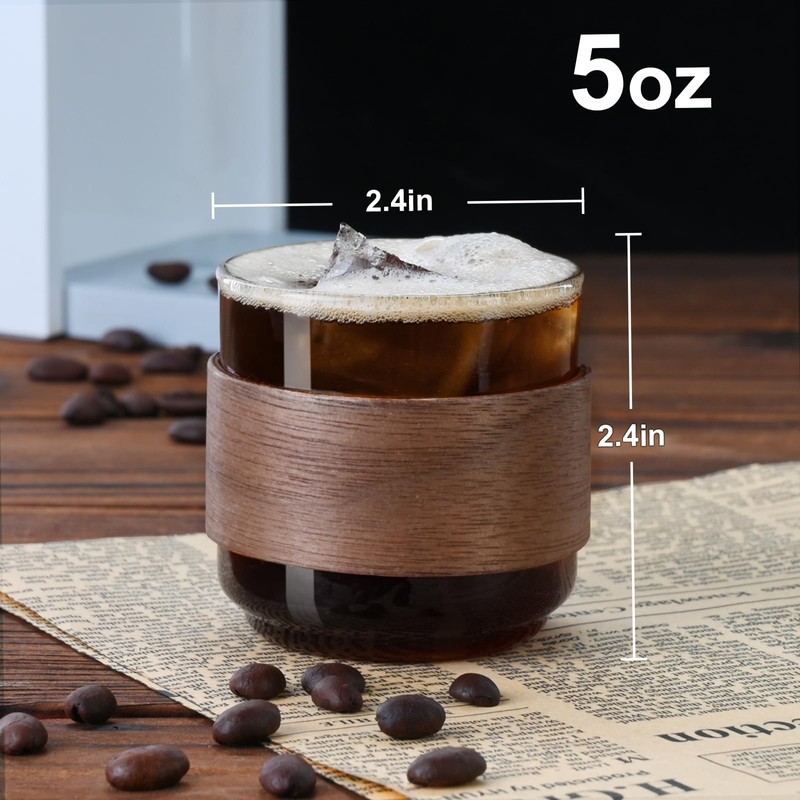 PARACITY Espresso Cups Set of 2 with Wooden Ring, 5