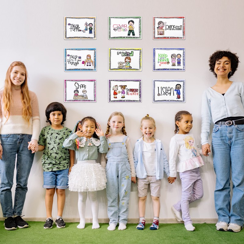 Alpurple 9 Pcs A4 Classroom Rules Posters, Preschool Class Rules