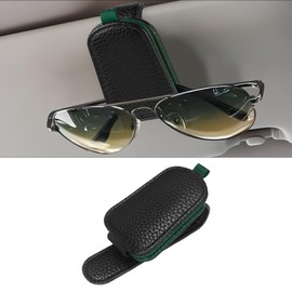 Hbxdeco Sunglasses Holder for Car Visor, Leather Magnetic Buckle Automotive Glasses Holder, Vehicle Sun Visor Eyeglasses Ticket Card Clip, Universal Interior Car Accessories (Black & Green)
