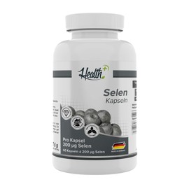 Health+ Selenium 60 Capsules with 200 mcg, Essential Trace Element for Maintaining Normal Hair and Nails, with Sodium Selenite & L-Selenomethionine, Made in Germany