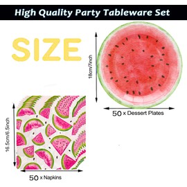100Pcs Watermelon Party Supplies Watermelon Party Set 7"Sweet Watermelon Plates Watermelon Napkins for Watermelon Theme Summer Fruit Watermelon Birthday Party Decorations|Serve 50 (Pink Watermelon)