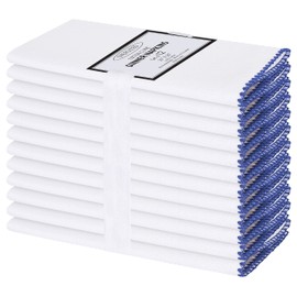 Cotton Clinic Cloth Napkins with Trim - Everyday Use Table Dinner Napkins - Soft Durable Washable - Ideal for Dinner Party Wedding Christmas Easter - Set of 12-20x20 inches Navy Blue White Napkins