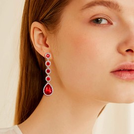 BriLove Women's Elegant Wedding Bridal Crystal Beaded Teardrop Chandelier Dangle Earrings Red