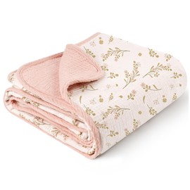 Konssy Muslin Baby Blankets for Girls Boys, 100% Cotton Crib Blanket for Infant Toddler, Super Soft and Lightweight Nursery Swaddling Wrap 40"x36" (Floral)