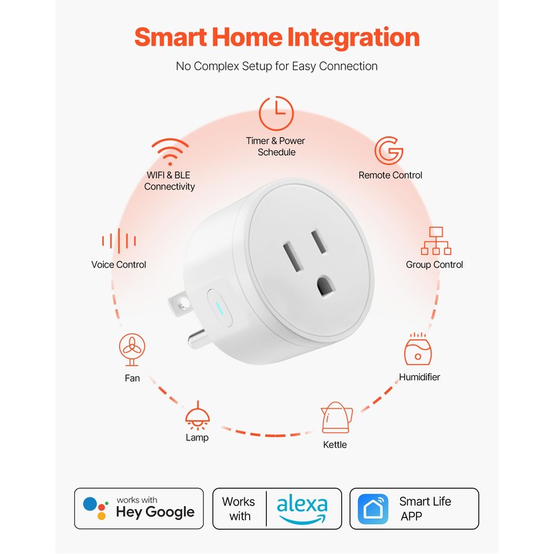 VEVOR Smart Plug, WiFi Smart Outlet Compatible with Alexa and