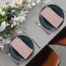 Ramanta Home Linen Flax Cloth Napkins Set of 12 - Soft & Durable Decorative Lace Dinner Napkin for Wedding Parties Events | Washable Premium Cotton Table Décor for Everyday Use 18x18 Inch - Pink