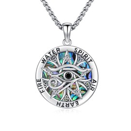 Hagkew Tetragramaton Amuleto de plata 925 Sterling Silver Tetragrammaton Necklace Eye of Horus Necklace Wiccan Protection Amulet Pentacle Star Jewelry Pentagram Pendant for Women Men