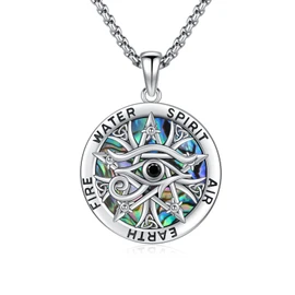 Hagkew Tetragramaton Amuleto de plata 925 Sterling Silver Tetragrammaton Necklace Eye of Horus Necklace Wiccan Protection Amulet Pentacle Star Jewelry Pentagram Pendant for Women Men
