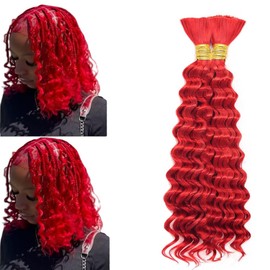 Tuheerst Pre Stretched Braiding Human Hair #Red Color Deep wave 50g/Bundle Total 100g Unprocessed No Weft Boho Braids Human Hair Extension 12 12 Inch